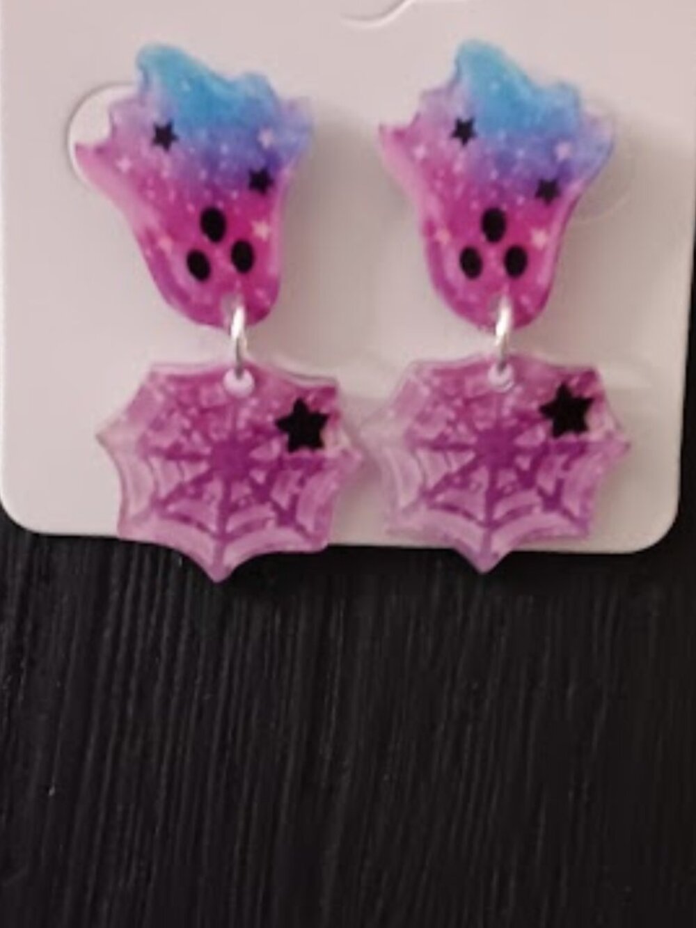 DESIGNER Halloween Ghost Spider Web Stars Acrylic Drop Earrings**NEW!